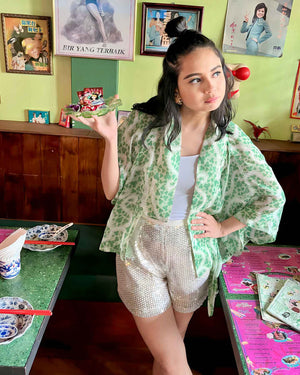 Green Print Silk Kimono